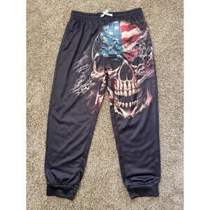 Vintage Skull Graphic Polyester Red White Blue USA America Mens Size Large